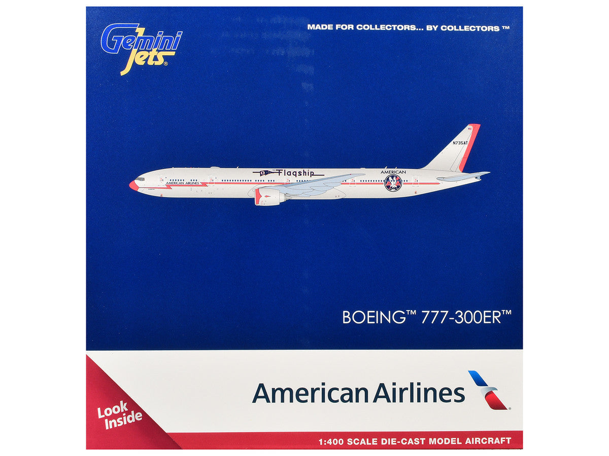 Boeing 777-300ER Commercial Aircraft "American Airlines - Flagship DFW" (N735AT) Silver with Orange Stripes 1/400 Diecast Model by GeminiJets LuxuryLifeWay Online Store