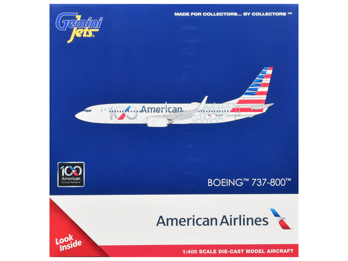 Boeing 737-800 Commercial Aircraft "American Airlines 100th Anniversary 2026" (N840NN) Gray with Tail Stripes 1/400 Diecast Model Airplane by GeminiJets LuxuryLifeWay Online Store