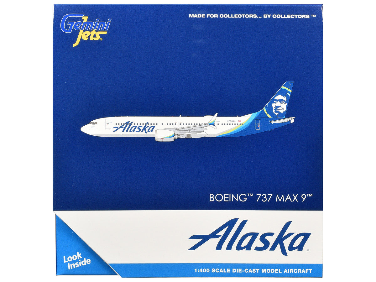 Boeing 737 MAX 9 Commercial Aircraft "Alaska Airlines" (N708AL) White with Blue Tail Graphics 1/400 Diecast Model by GeminiJets LuxuryLifeWay Online Store