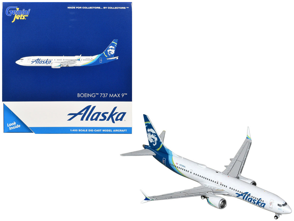 Boeing 737 MAX 9 Commercial Aircraft "Alaska Airlines" (N708AL) White with Blue Tail Graphics 1/400 Diecast Model by GeminiJets LuxuryLifeWay Online Store