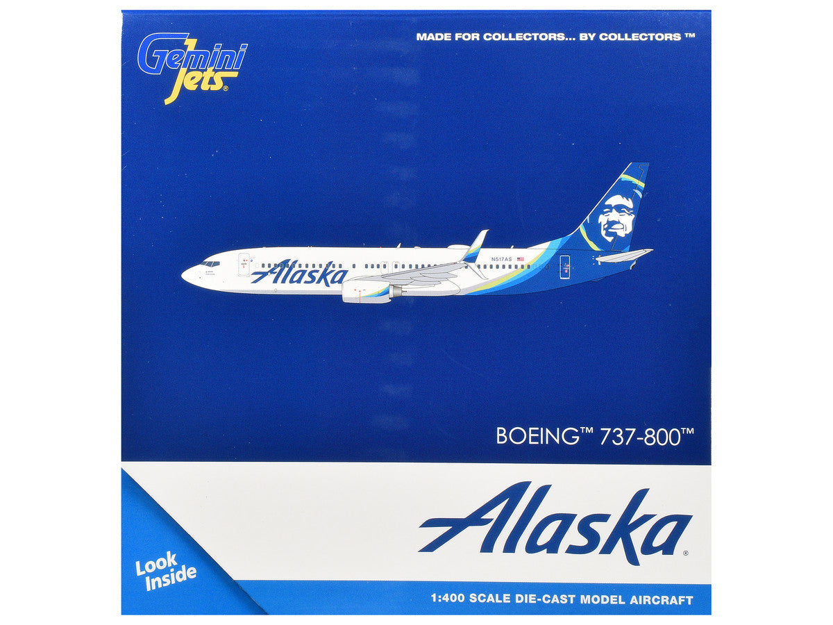 Boeing 737-800 Commercial Aircraft "Alaska Airlines" (N517AS) White with Blue Tail 1/400 Diecast Model Airplane by GeminiJets LuxuryLifeWay Online Store