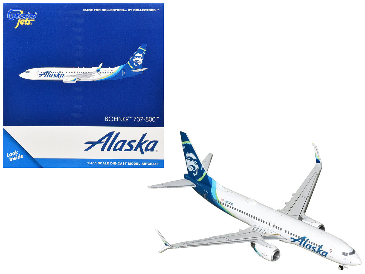 Boeing 737-800 Commercial Aircraft "Alaska Airlines" (N517AS) White with Blue Tail 1/400 Diecast Model Airplane by GeminiJets LuxuryLifeWay Online Store