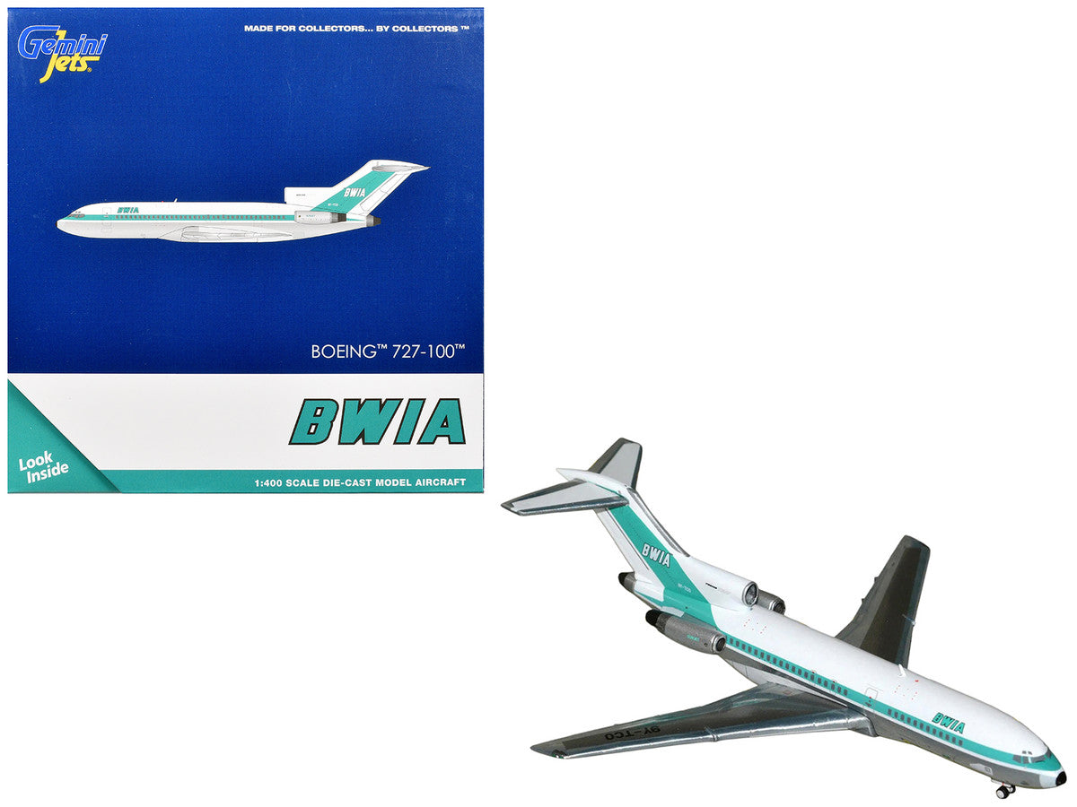 Boeing 727-100 Commercial Aircraft "British West Indian Airways" (9Y-TCO) White with Light Green Stripes 1/400 Diecast Model Airplane by GeminiJets LuxuryLifeWay Online Store