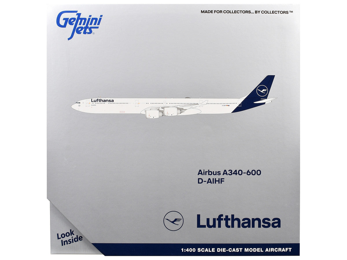 Airbus A340-600 Commercial Aircraft "Lufthansa" (D-AIHF) White with Dark Blue Tail 1/400 Diecast Model Airplane by GeminiJets LuxuryLifeWay Online Store