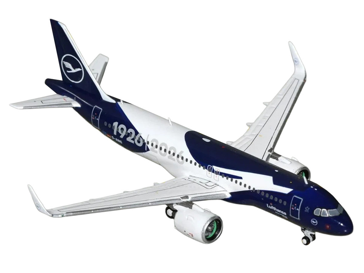 Airbus A320neo Commercial Aircraft "Lufthansa 100th Anniversary" (D-AING) White and Dark Blue 1/400 Diecast Model Airplane by GeminiJets LuxuryLifeWay Online Store