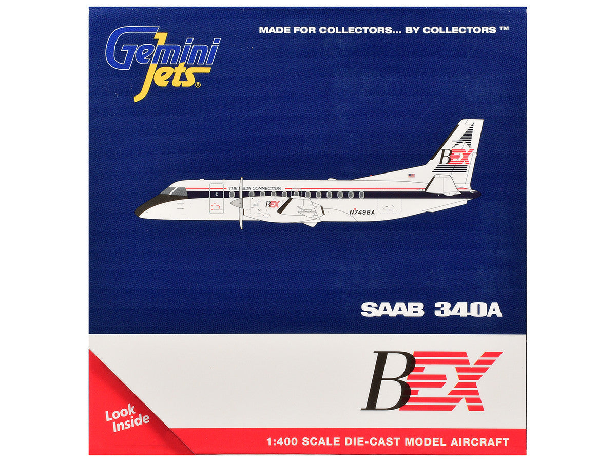 Saab 340A Commercial Aircraft "Business Express Airlines - The Delta Connection" (N749BA) White with Blue and Red Stripes 1/400 Diecast Model by GeminiJets LuxuryLifeWay Online Store