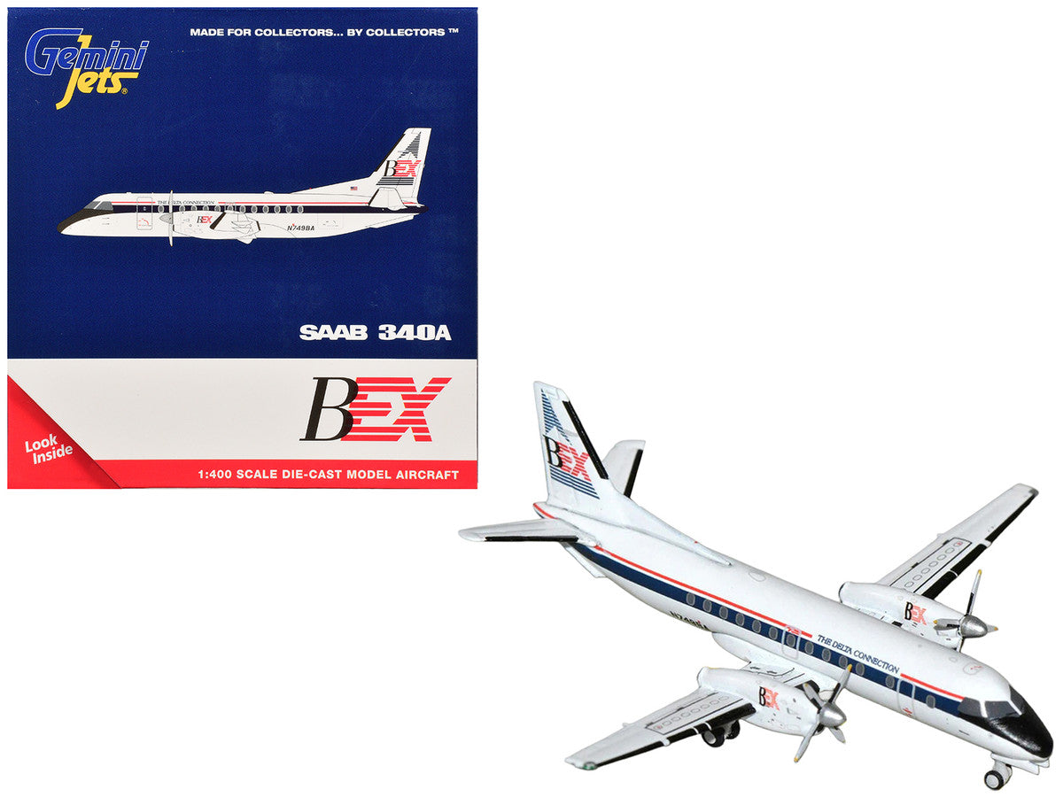 Saab 340A Commercial Aircraft "Business Express Airlines - The Delta Connection" (N749BA) White with Blue and Red Stripes 1/400 Diecast Model by GeminiJets LuxuryLifeWay Online Store