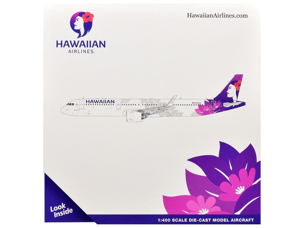 Airbus A321neo Commercial Aircraft "Hawaiian Airlines" (N209HA) White with Purple Tail Graphics 1/400 Diecast Model Airplane by GeminiJets LuxuryLifeWay Online Store
