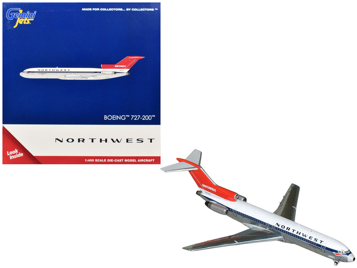 Boeing 727-200 Commercial Aircraft "Northwest Airlines" (N254US) White with Blue Stripes and Red Tail 1/400 Diecast Model by GeminiJets LuxuryLifeWay Online Store