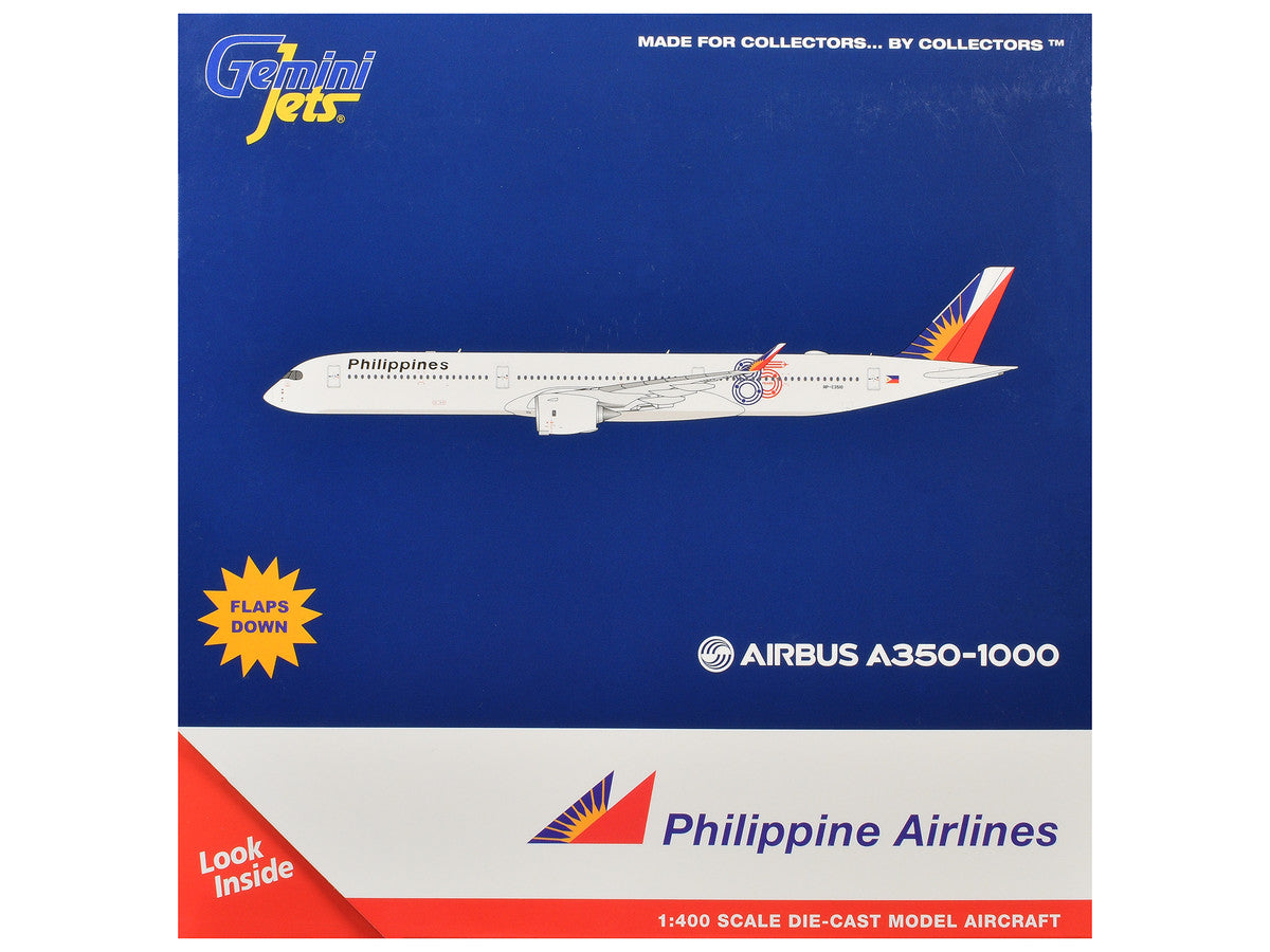 Airbus A350-1000 Commercial Aircraft with Flaps Down "Philippine Airlines - 85 Years" (RP-C3510) White with Tail Graphics 1/400 Diecast Model Airplane by GeminiJets LuxuryLifeWay Online Store
