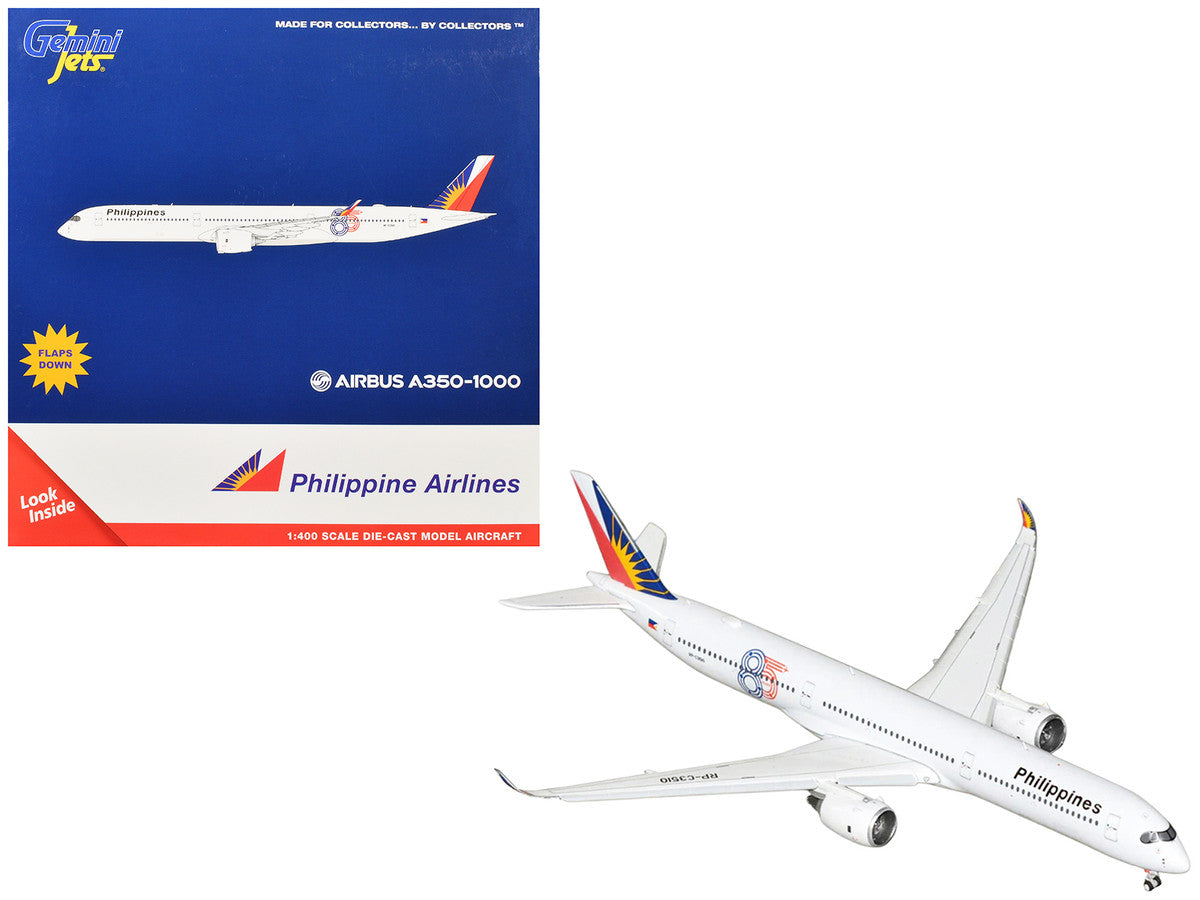 Airbus A350-1000 Commercial Aircraft with Flaps Down "Philippine Airlines - 85 Years" (RP-C3510) White with Tail Graphics 1/400 Diecast Model Airplane by GeminiJets LuxuryLifeWay Online Store