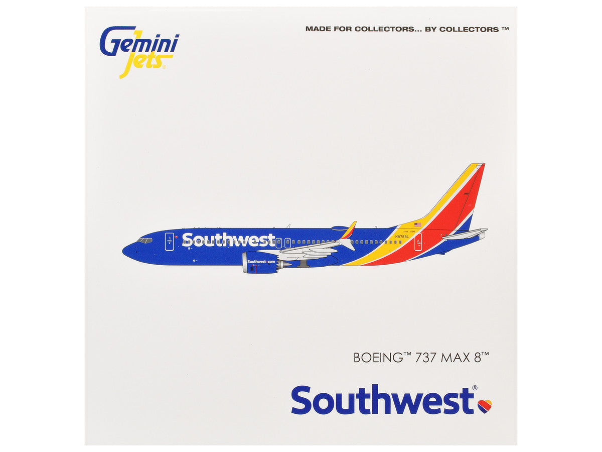 Boeing 737 MAX 8 Commercial Aircraft "Southwest Airlines" (N8788L) Blue with Red and Yellow Stripes 1/400 Diecast Model Airplane by GeminiJets LuxuryLifeWay Online Store