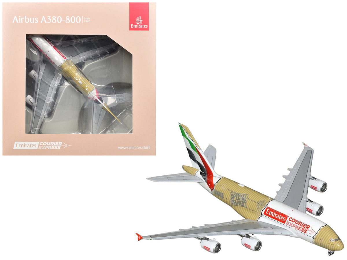 Airbus A380-800 Commercial Aircraft "Emirates Courier Express" (A6-EET) White with Tail Stripes and Package Graphics 1/400 Diecast Model Airplane by GeminiJets LuxuryLifeWay Online Store