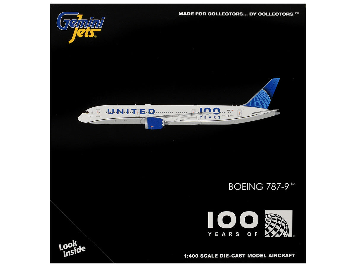 Boeing 787-9 Commercial Aircraft "United Airlines 100 Years" (N61101) White with Blue Tail 1/400 Diecast Model by GeminiJets LuxuryLifeWay Online Store