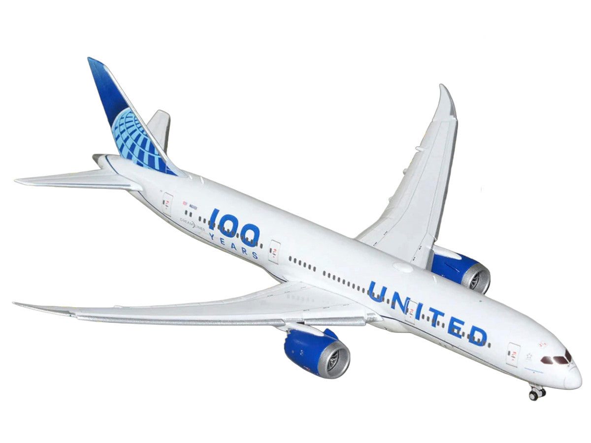Boeing 787-9 Commercial Aircraft with Flaps Down "United Airlines 100 Years" (N61101) White with Graphics and Blue Tail 1/400 Diecast Model by GeminiJets LuxuryLifeWay Online Store