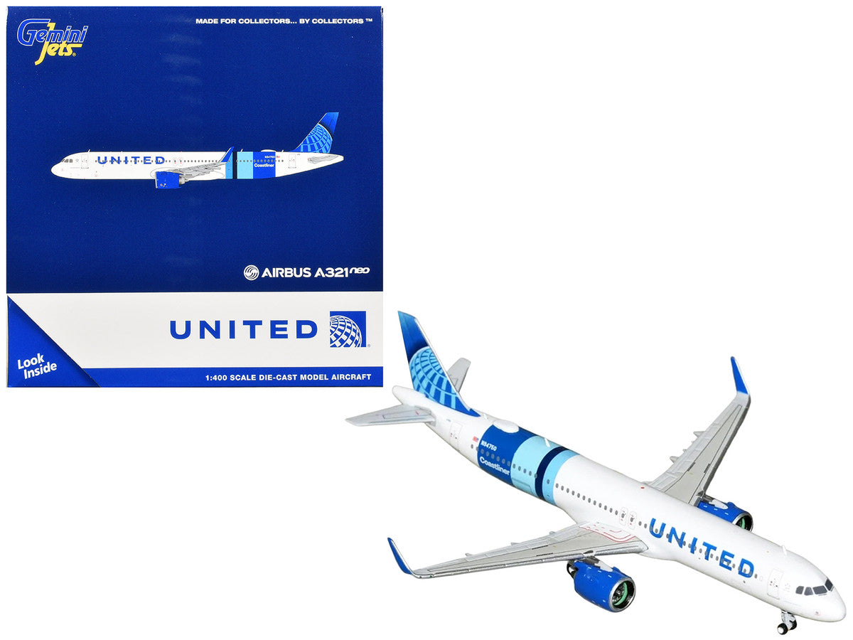 Airbus A321neo Commercial Aircraft "United Airlines Coastliner" (N94750) White with Blue Stripes and Tail 1/400 Diecast Model Airplane by GeminiJets LuxuryLifeWay Online Store