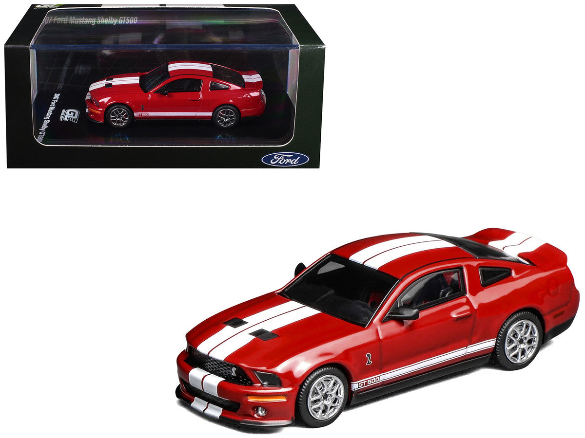 2007 Ford Mustang Shelby GT500 Torch Red with White Stripes 1/64 Diecast Model Car by MotorHelix & Greenlight LuxuryLifeWay Online Store