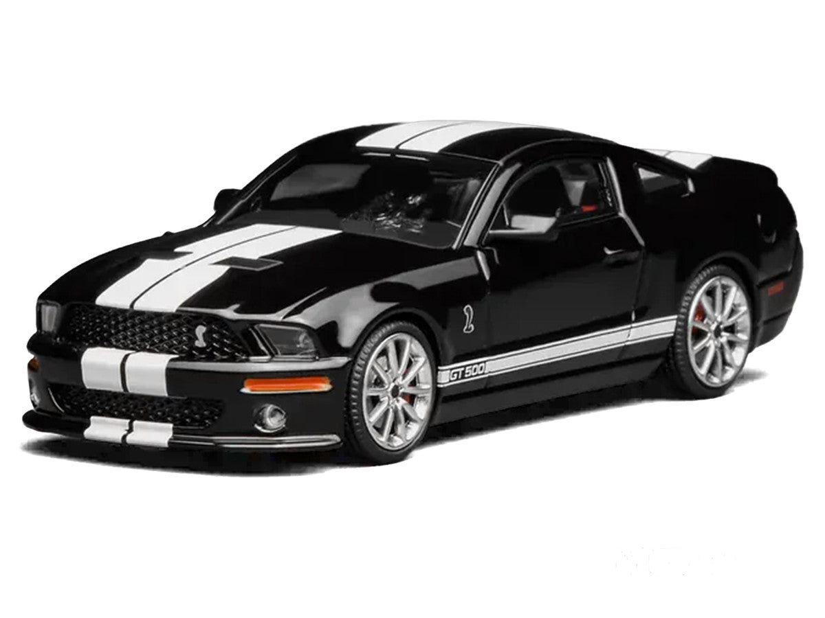 2007 Ford Mustang Shelby GT500 Ebony Black with White Stripes 1/64 Diecast Model Car by MotorHelix & Greenlight LuxuryLifeWay Online Store