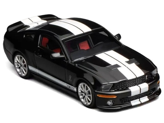 2007 Ford Mustang Shelby GT500 Ebony Black with White Stripes 1/64 Diecast Model Car by MotorHelix & Greenlight LuxuryLifeWay Online Store