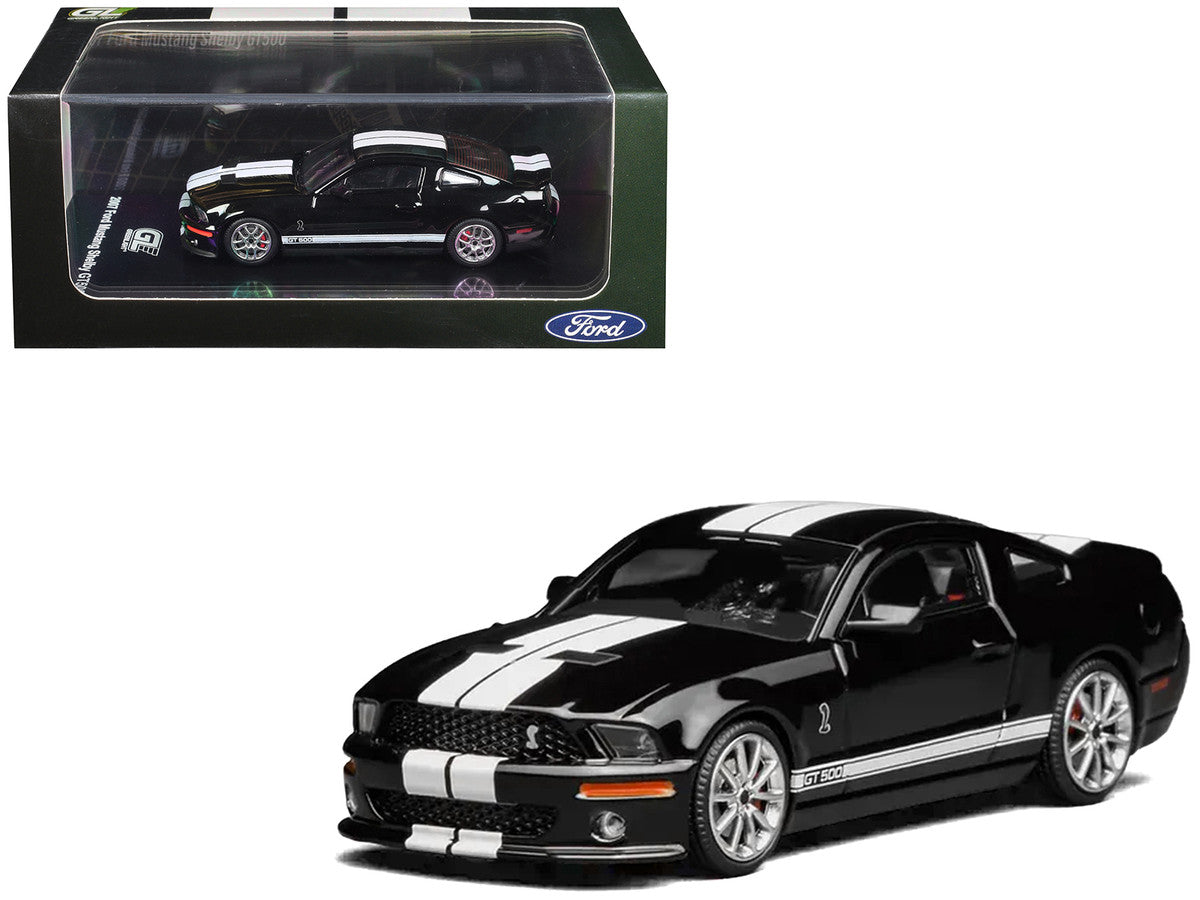 2007 Ford Mustang Shelby GT500 Ebony Black with White Stripes 1/64 Diecast Model Car by MotorHelix & Greenlight LuxuryLifeWay Online Store