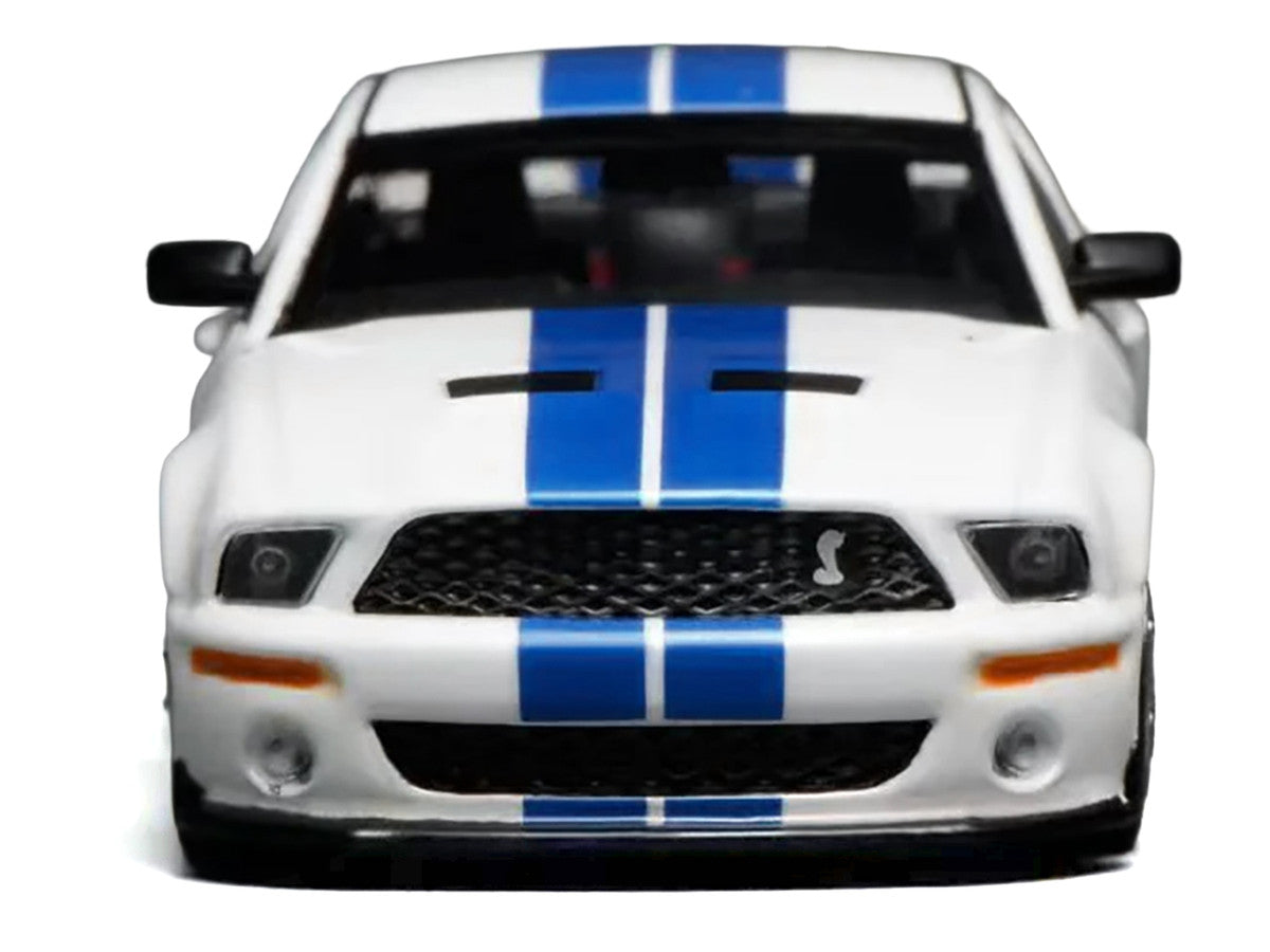 2007 Ford Mustang Shelby GT500 Performance White with Blue Stripes 1/64 Diecast Model Car by MotorHelix & Greenlight LuxuryLifeWay Online Store