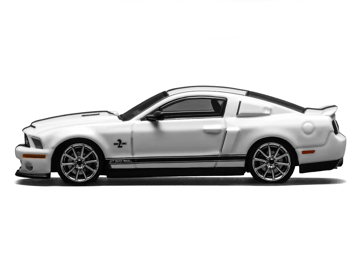 2007 Ford Mustang Shelby GT500 Super Snake Performance White with Matt Black Stripes 1/64 Diecast Model Car by MotorHelix & Greenlight LuxuryLifeWay Online Store
