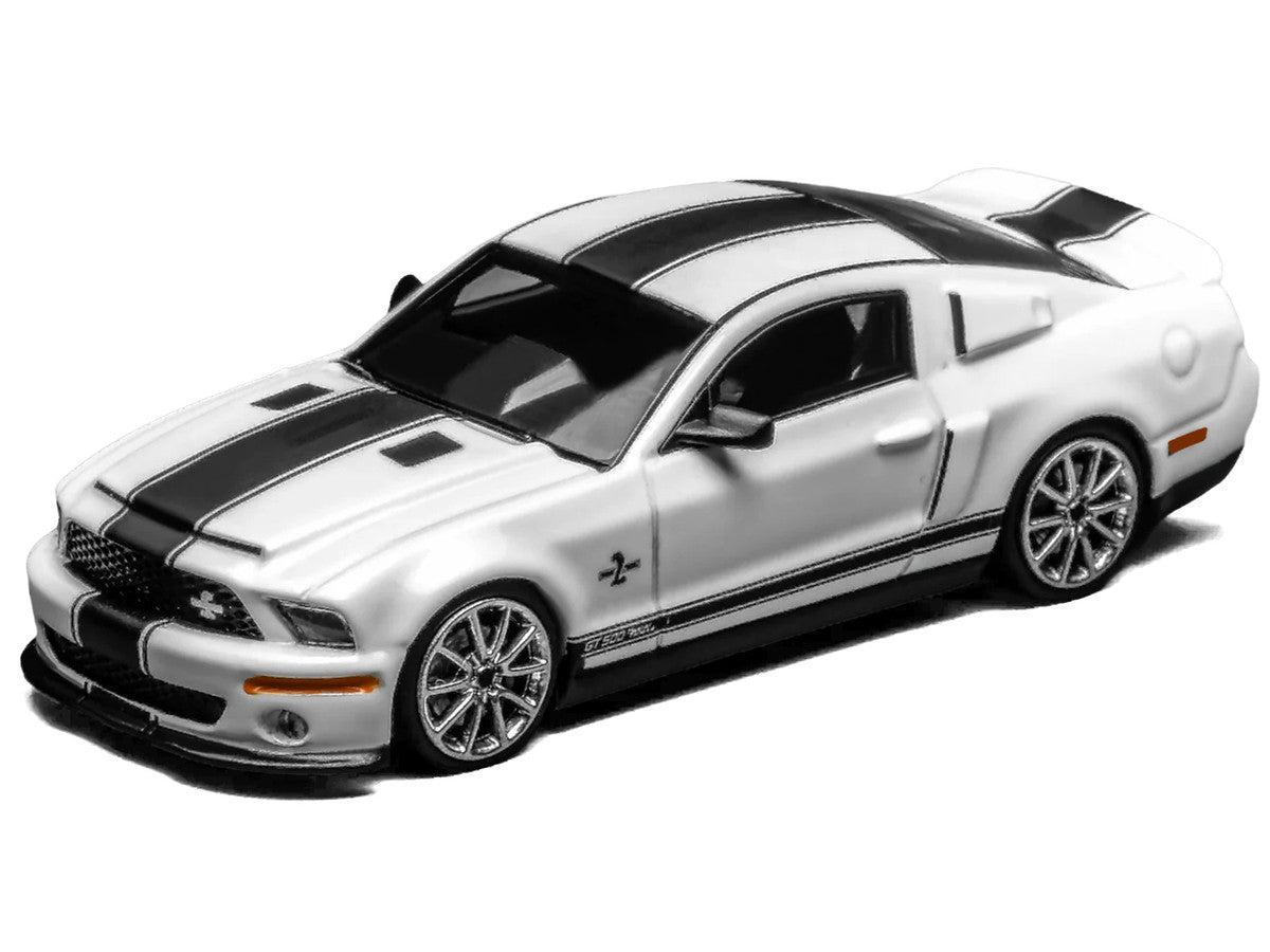2007 Ford Mustang Shelby GT500 Super Snake Performance White with Matt Black Stripes 1/64 Diecast Model Car by MotorHelix & Greenlight LuxuryLifeWay Online Store