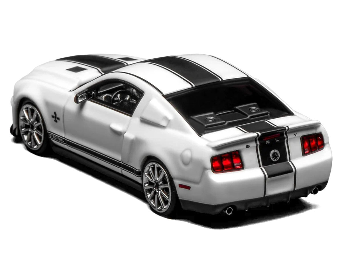 2007 Ford Mustang Shelby GT500 Super Snake Performance White with Matt Black Stripes 1/64 Diecast Model Car by MotorHelix & Greenlight LuxuryLifeWay Online Store