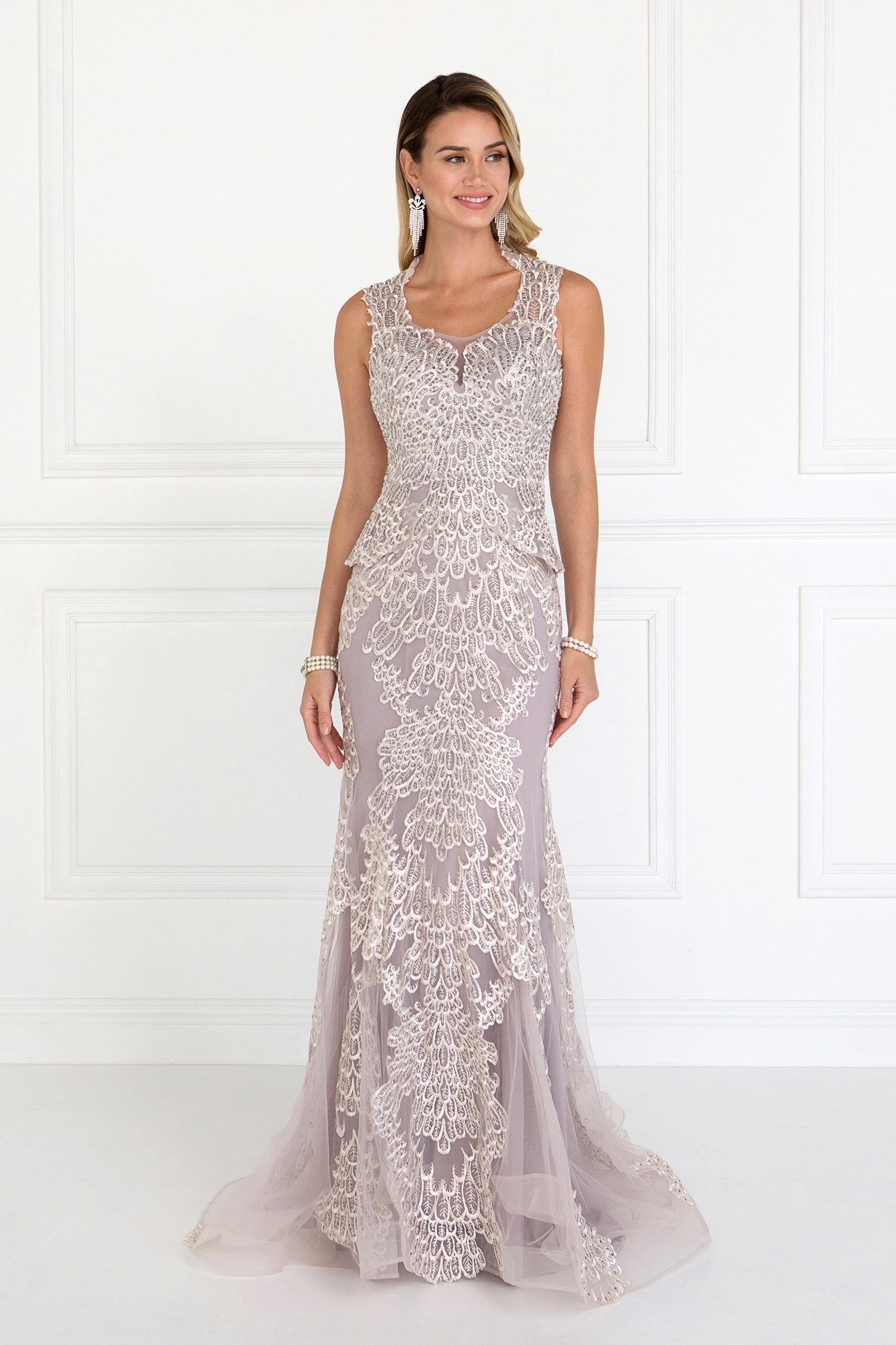 Mesh Mermaid Long Dress with Embroidery and Jewels Embellished LuxuryLifeWay Online Store