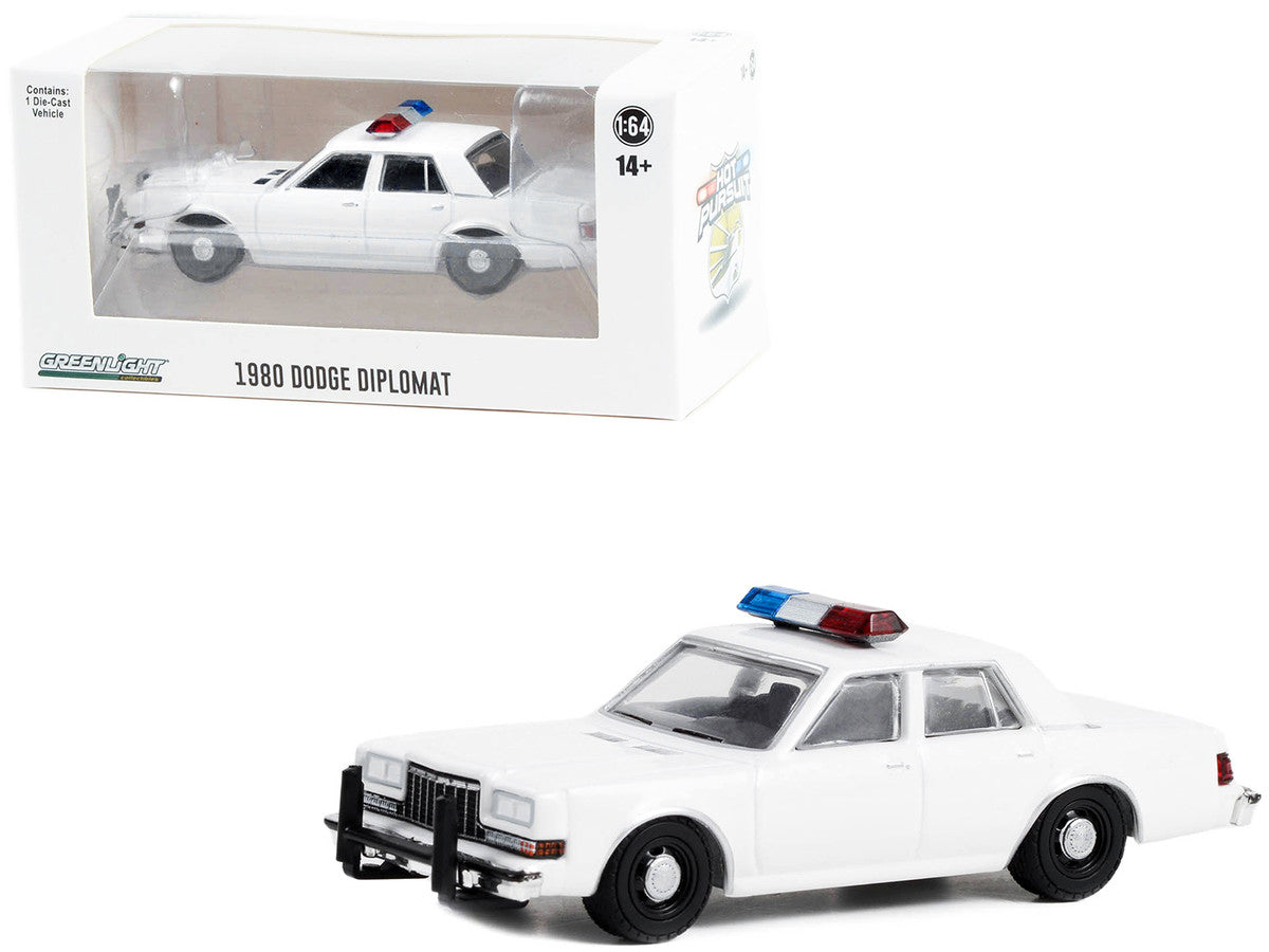 1980-1989 Dodge Diplomat Police Unmarked White with Light Bar "Hot Pursuit" "Hobby Exclusive" Series 1/64 Diecast Model Car by Greenlight LuxuryLifeWay Online Store