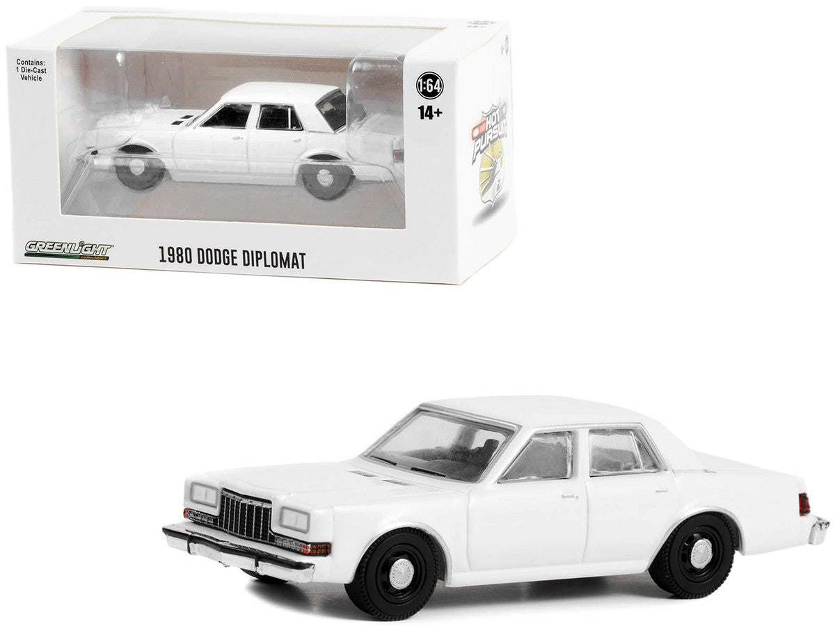 1980-1989 Dodge Diplomat Police Unmarked White "Hot Pursuit" "Hobby Exclusive" Series 1/64 Diecast Model Car by Greenlight LuxuryLifeWay Online Store