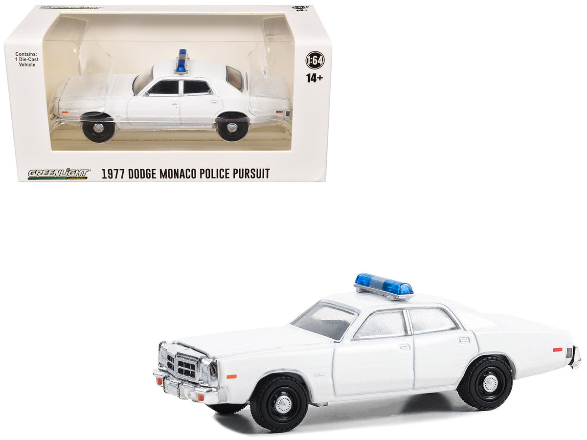 1977-78 Dodge Monaco Police Pursuit White with Light Bar "Hot Pursuit - Hobby Exclusive" Series 1/64 Diecast Model Car by Greenlight LuxuryLifeWay Online Store