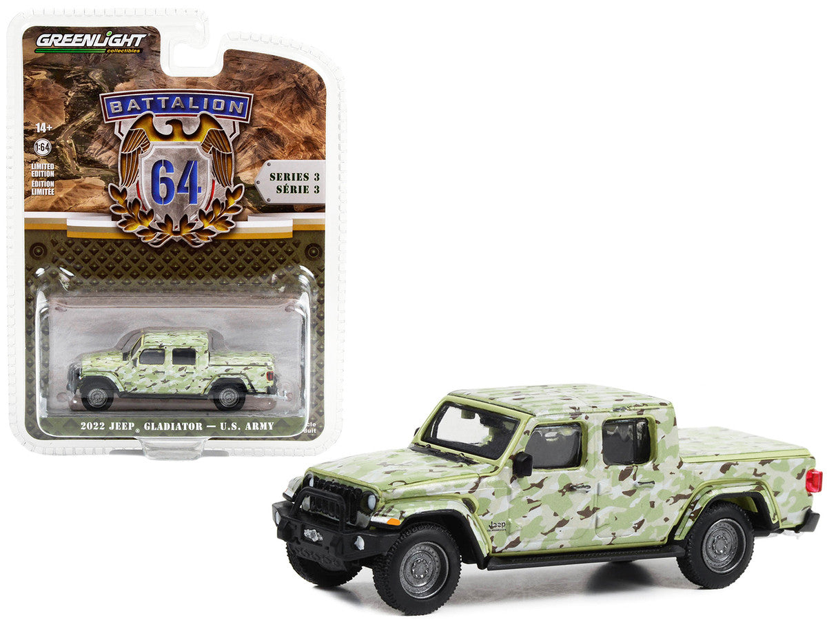 2022 Jeep Gladiator Pickup Truck "U.S. Army" Military-Spec Camouflage "Battalion 64" Series 3 1/64 Diecast Model Car by Greenlight LuxuryLifeWay Online Store