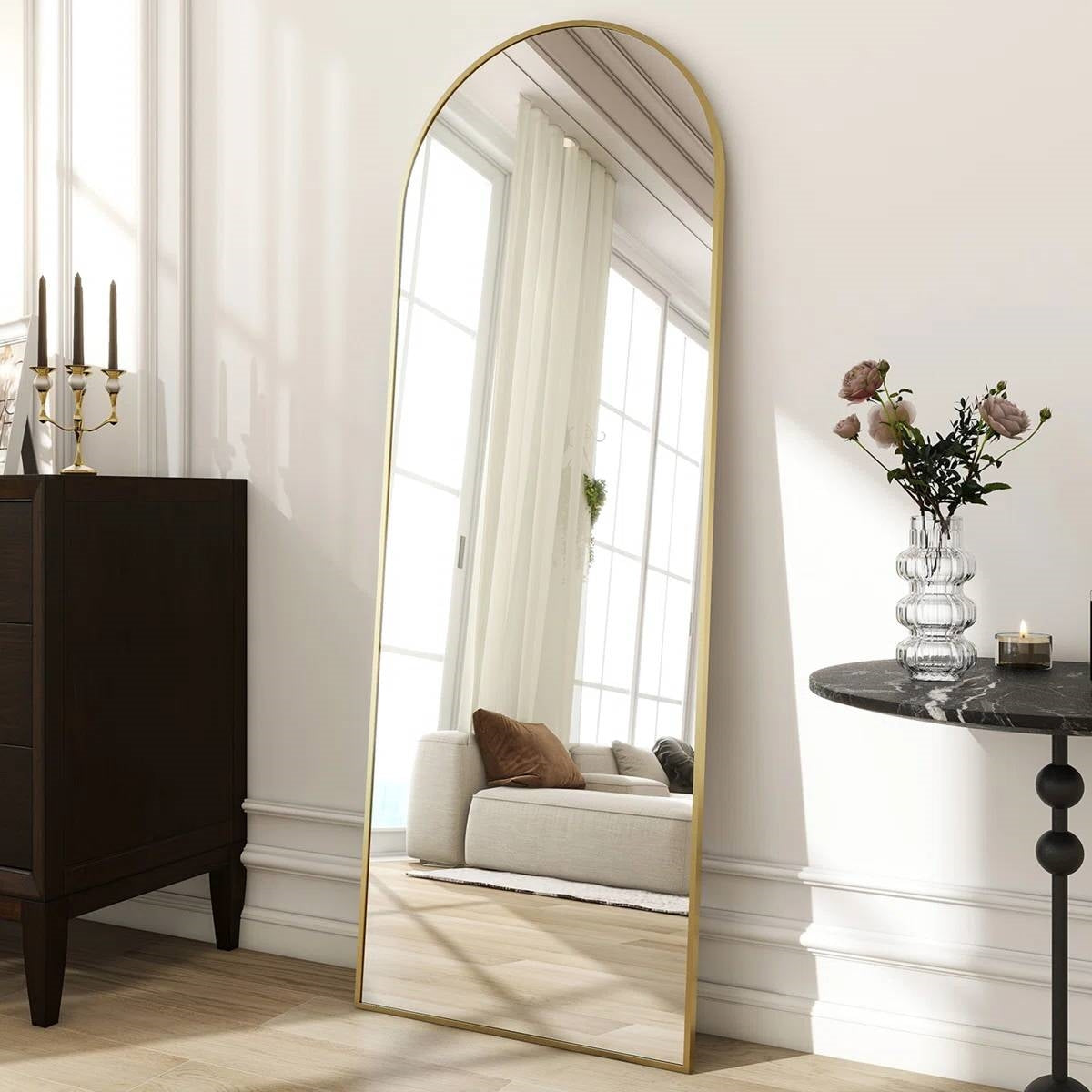 Gold 58-inch Full Length Arched Floor Mirror with Stand and Wall Hanging Screws LuxuryLifeWay Online Store