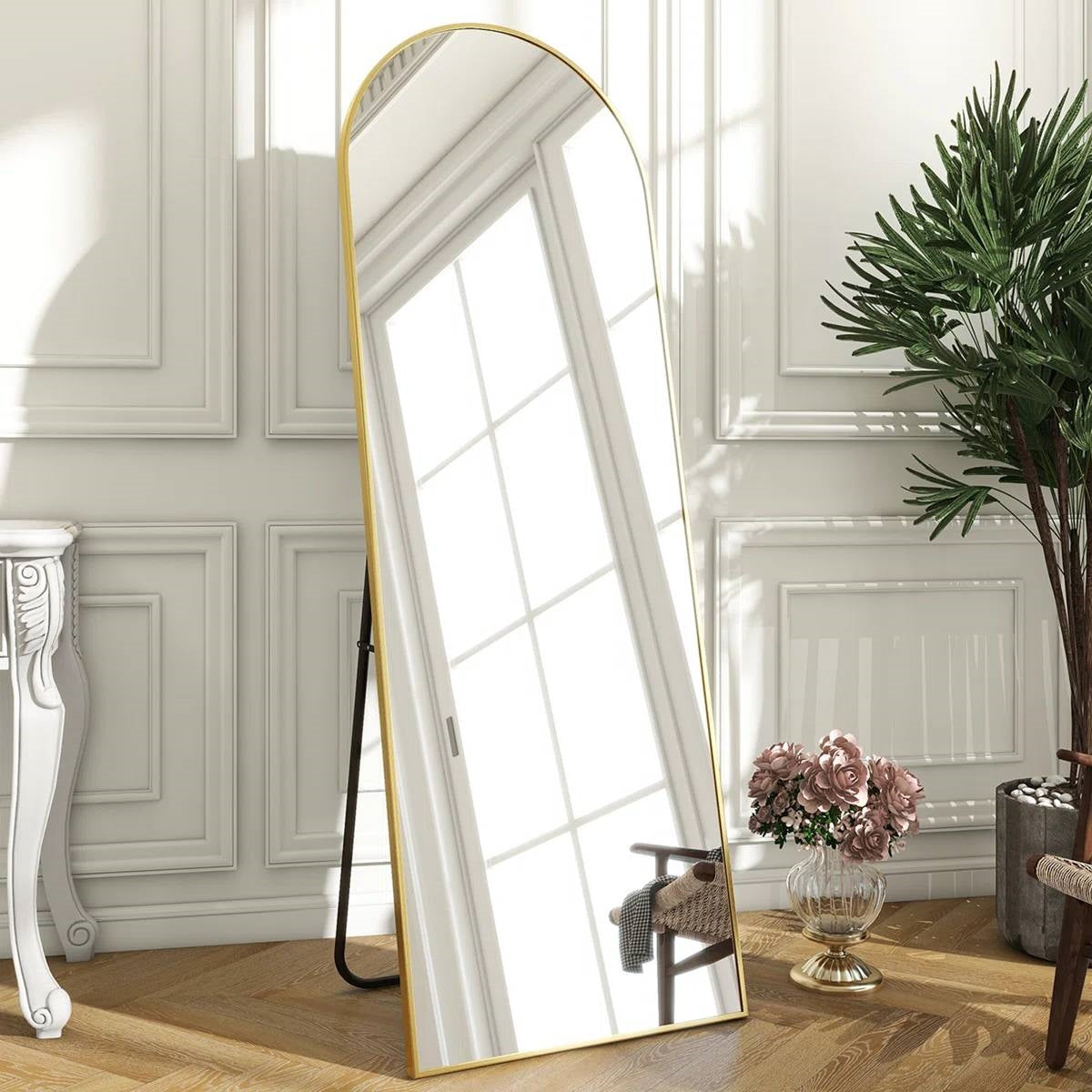 Gold 58-inch Full Length Arched Floor Mirror with Stand and Wall Hanging Screws LuxuryLifeWay Online Store