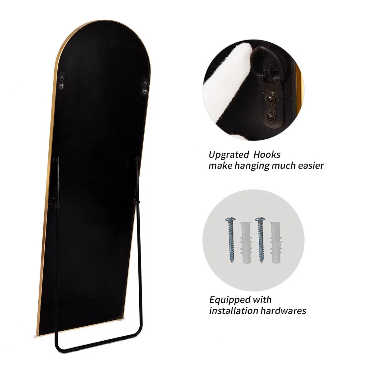 Gold 58-inch Full Length Arched Floor Mirror with Stand and Wall Hanging Screws LuxuryLifeWay Online Store