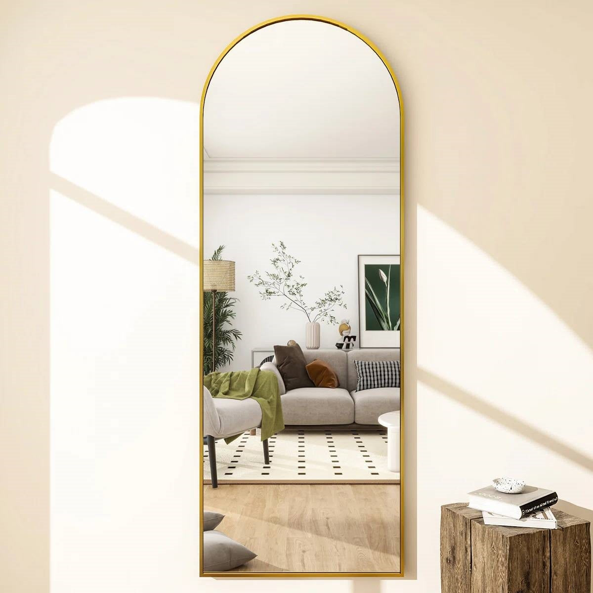 Gold 64-inch Full Length Arched Floor Mirror with Stand and Wall Hanging Screws LuxuryLifeWay Online Store
