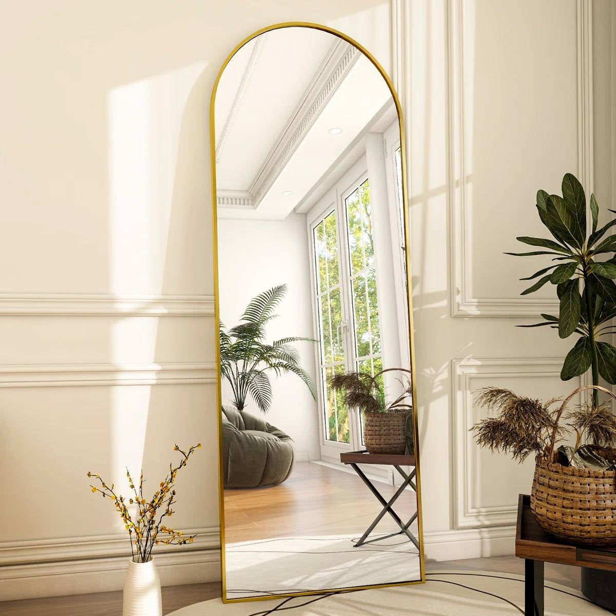 Gold 64-inch Full Length Arched Floor Mirror with Stand and Wall Hanging Screws LuxuryLifeWay Online Store