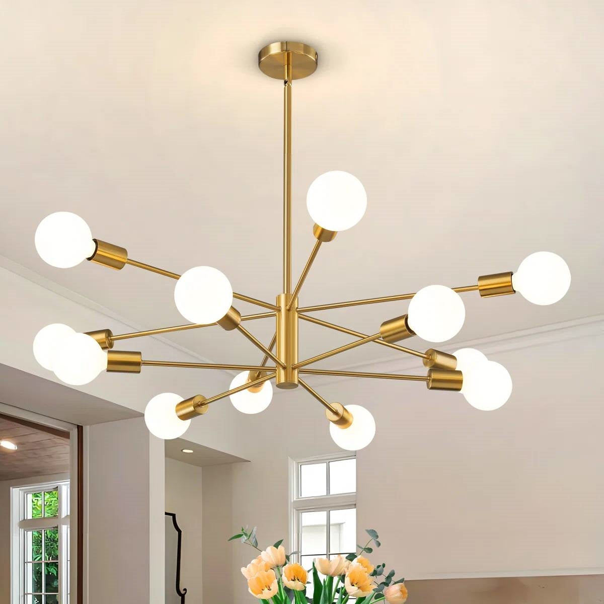 Gold 33-inch Modern 12-Light Dimmable Sputnik Chandelier Lamp LuxuryLifeWay Online Store