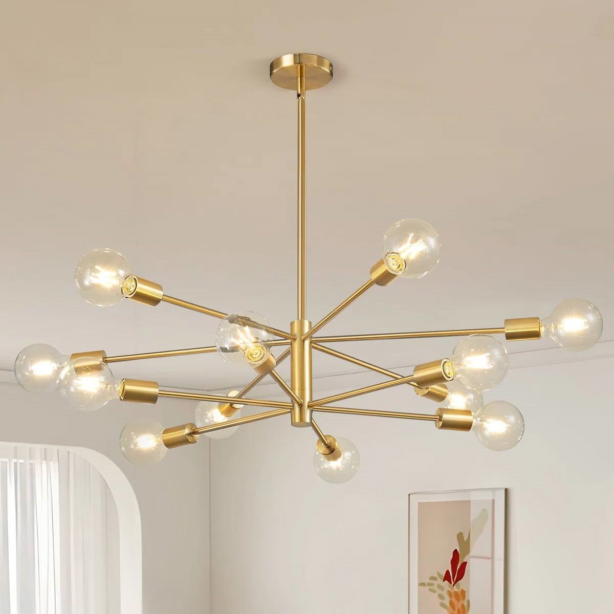 Gold 33-inch Modern 12-Light Dimmable Sputnik Chandelier Lamp LuxuryLifeWay Online Store