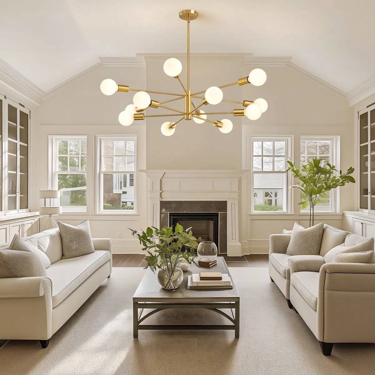 Gold 33-inch Modern 12-Light Dimmable Sputnik Chandelier Lamp LuxuryLifeWay Online Store