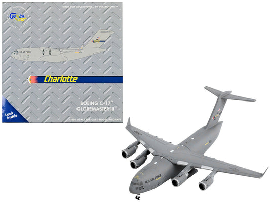 Boeing C-17 Globemaster III Transport Aircraft "Charlotte Air National Guard - United States Air Force" Gray "Gemini Macs" Series 1/400 Diecast Model Airplane by GeminiJets LuxuryLifeWay Online Store