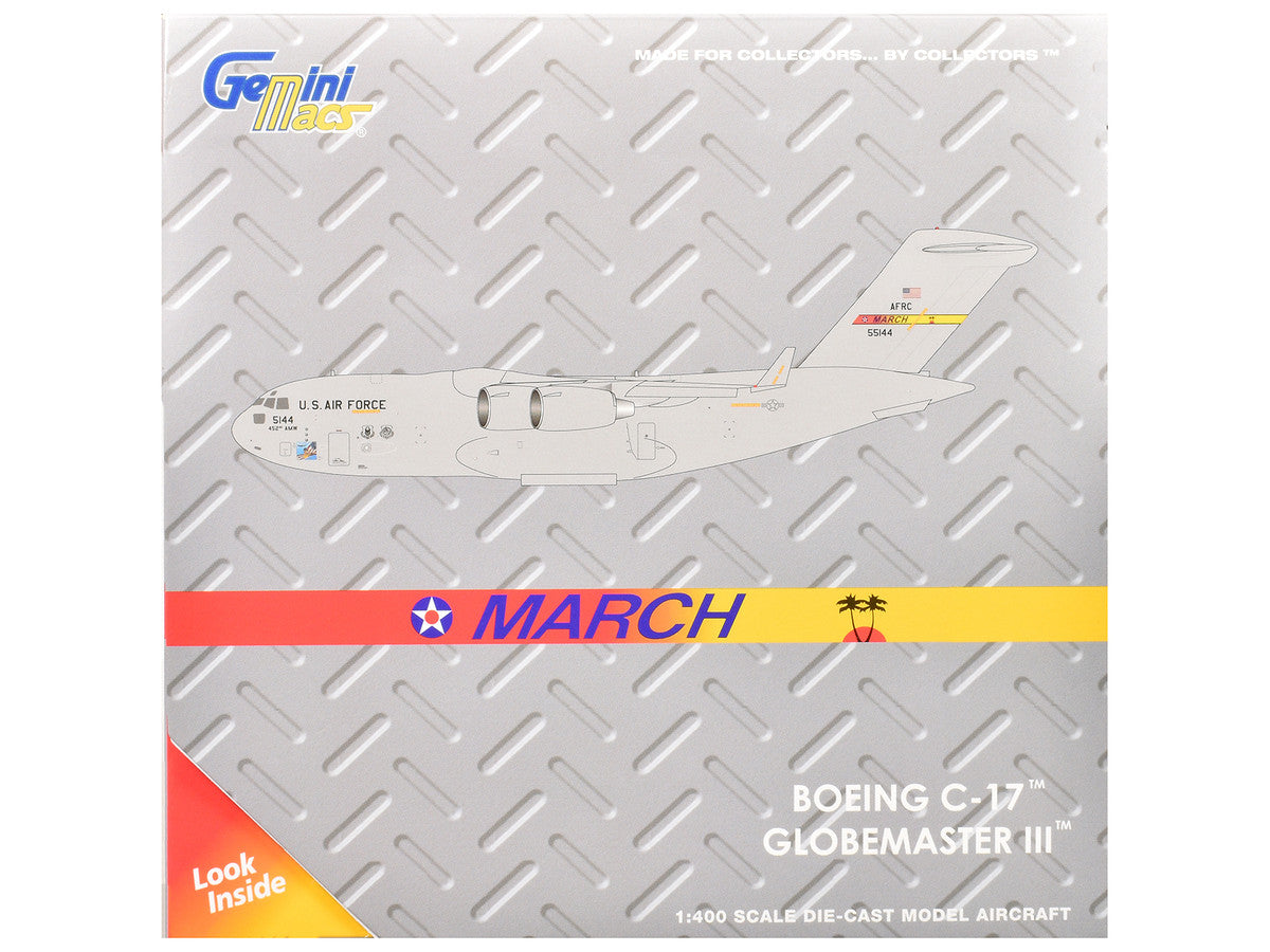 McDonnell Douglas C-17 Globemaster III Transport Aircraft "452nd AMW March ARB" United States Air Force "Gemini Macs" Series 1/400 Diecast Model Airplane by GeminiJets LuxuryLifeWay Online Store