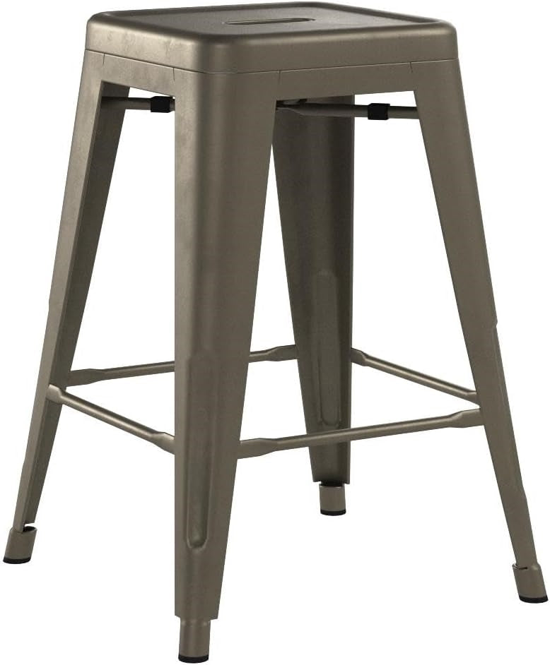 Set of 4 - 24-in. Indoor/Outdoor Backless Stacking Gunmetal Grey Metal Barstools LuxuryLifeWay Online Store