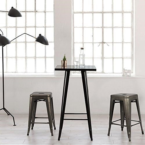 Set of 4 - 24-in. Indoor/Outdoor Backless Stacking Gunmetal Grey Metal Barstools LuxuryLifeWay Online Store