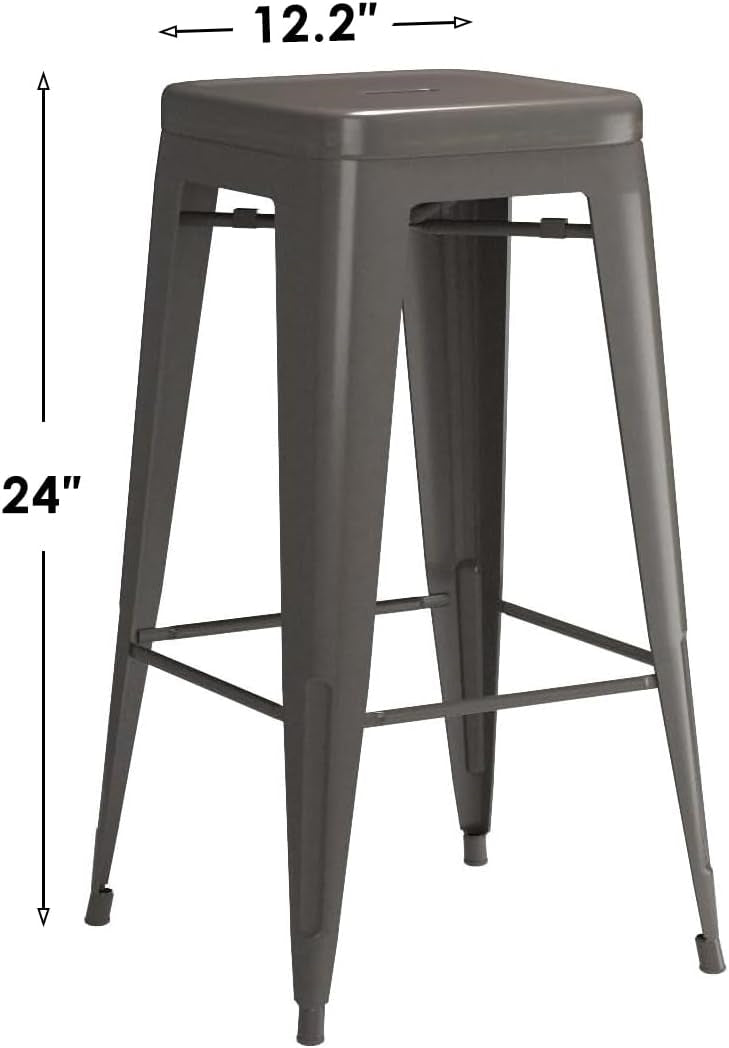 Set of 4 - 24-in. Indoor/Outdoor Backless Stacking Gunmetal Grey Metal Barstools LuxuryLifeWay Online Store