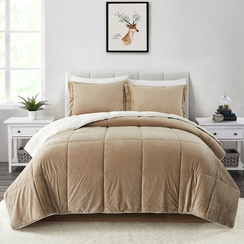 Queen Plush Microfiber Reversible Comforter Set in Gold LuxuryLifeWay Online Store