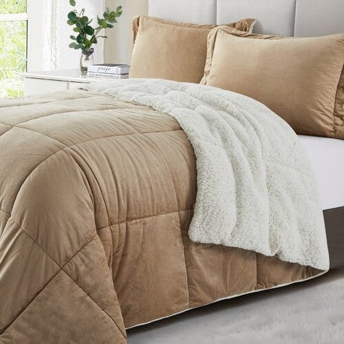 Queen Plush Microfiber Reversible Comforter Set in Gold LuxuryLifeWay Online Store