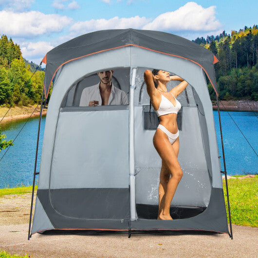 2 Rooms Oversize Privacy Shower Tent with Removable Rain Fly and Inside Pocket-Gray LuxuryLifeWay Online Store