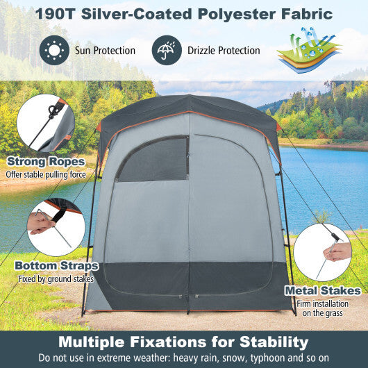 2 Rooms Oversize Privacy Shower Tent with Removable Rain Fly and Inside Pocket-Gray LuxuryLifeWay Online Store